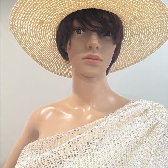 NWOT Straw Cream Wide Brim Hat with Leopard Band - Picture 4 of 4
